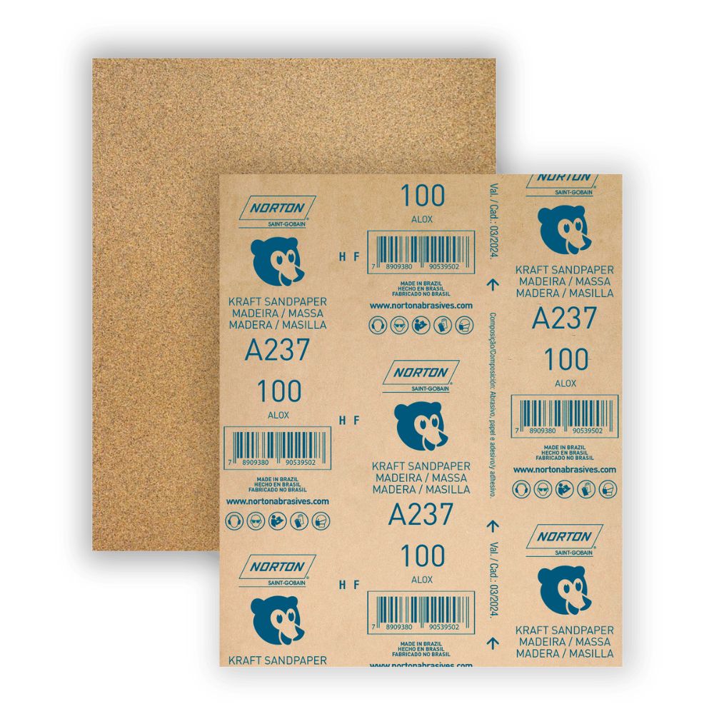 Lixa para madeira 22,5x27,5cm gramatura marrom 100 Norton